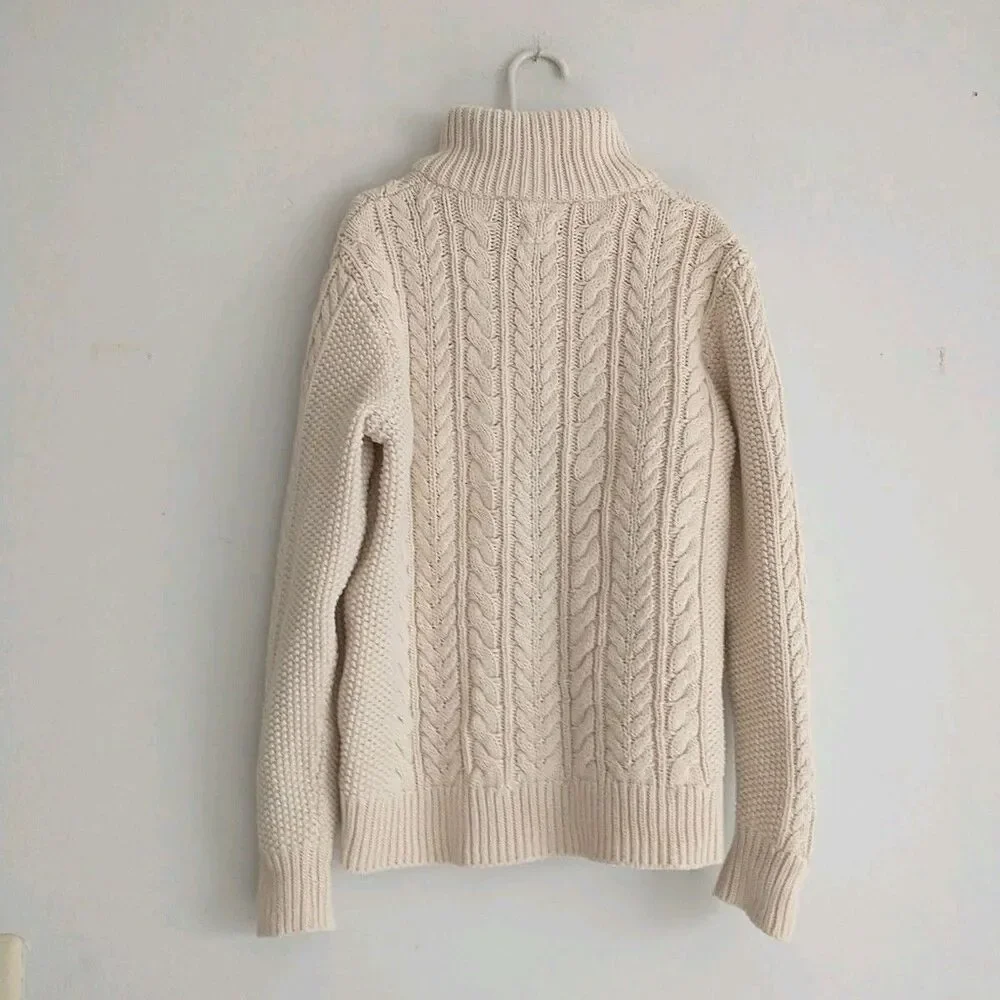 Gap Kids Sweater Boys M/8 Cream Cable Knit Chunky Sherpa Collar CottonFisherman